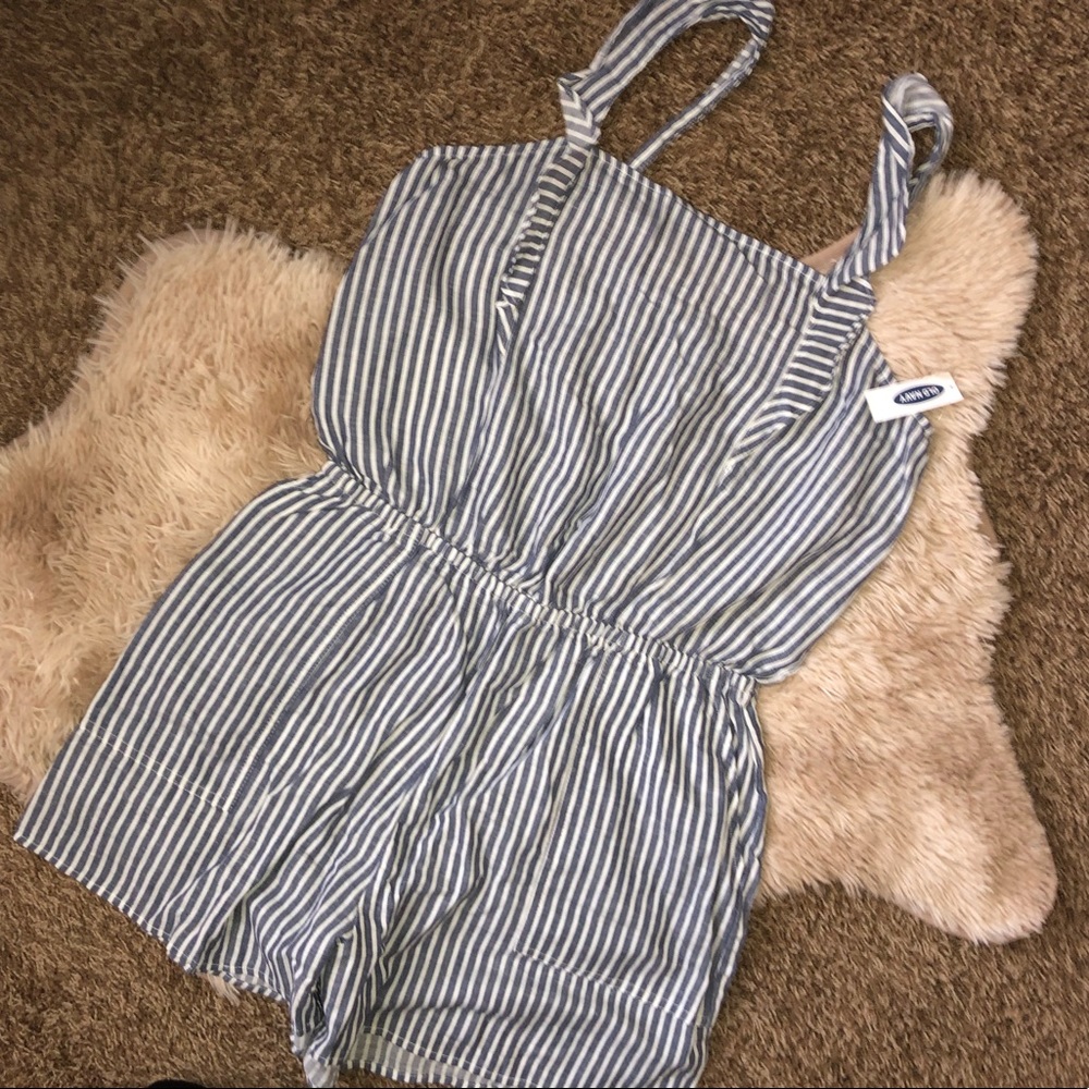 Old Navy Blue and White Striped Romper